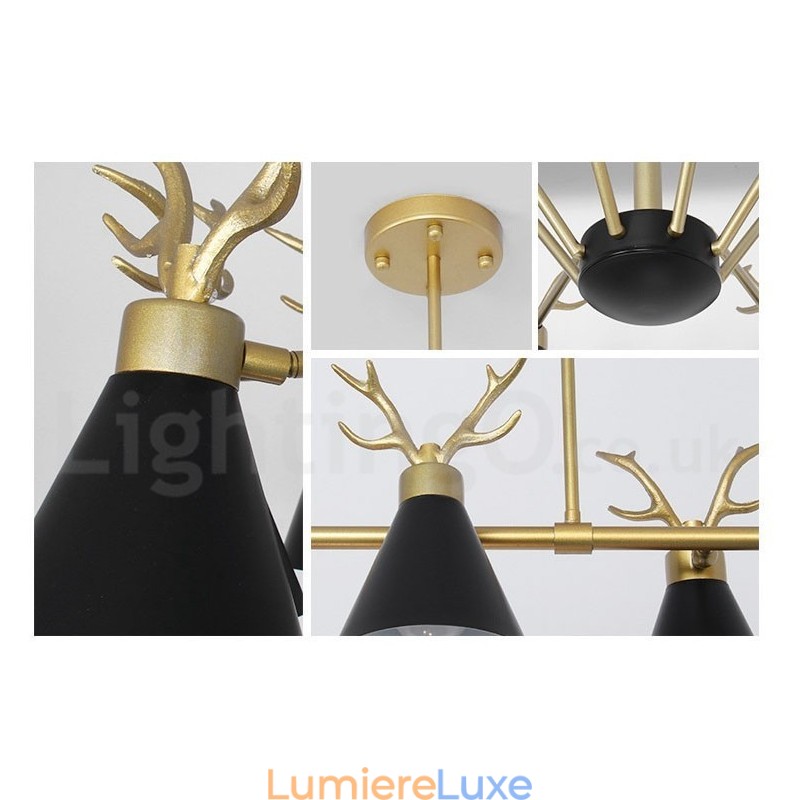 Lustre nordique moderne à 3 lumières en forme de bois de cerf