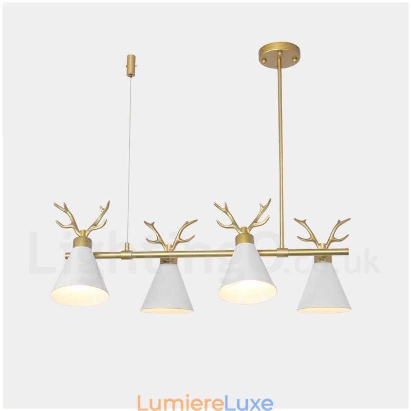 Lustre nordique moderne à 4 lumières en forme de bois de cerf