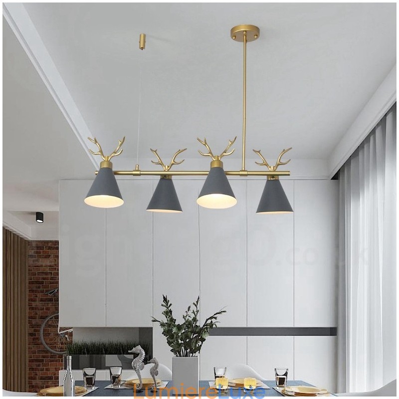 Lustre nordique moderne à 4 lumières en forme de bois de cerf