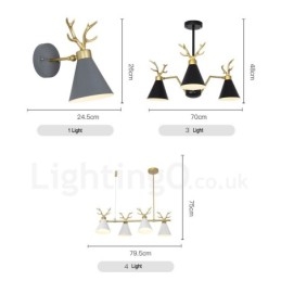 Lustre nordique moderne à 4 lumières en forme de bois de cerf