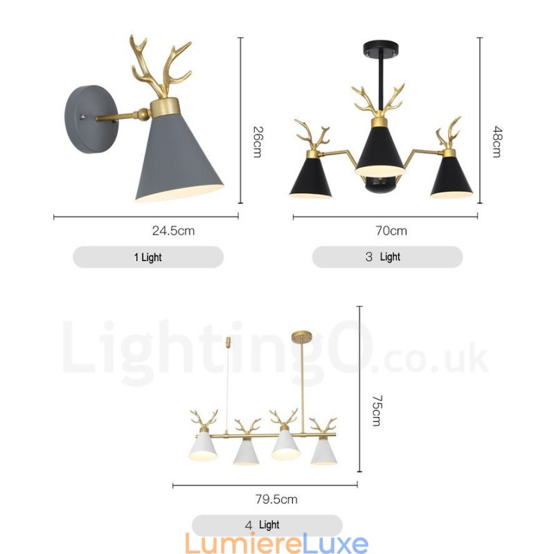 Lustre nordique moderne à 4 lumières en forme de bois de cerf