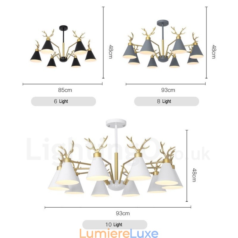 Lustre nordique moderne à 4 lumières en forme de bois de cerf