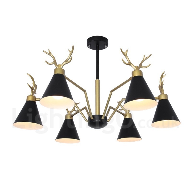 Lustre nordique moderne à 6 lumières en forme de bois de cerf
