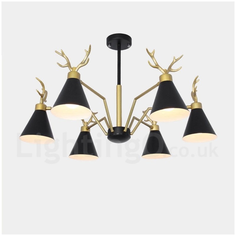 Lustre nordique moderne à 6 lumières en forme de bois de cerf