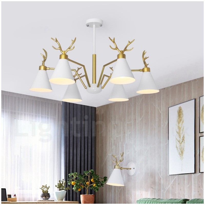 Lustre nordique moderne à 6 lumières en forme de bois de cerf