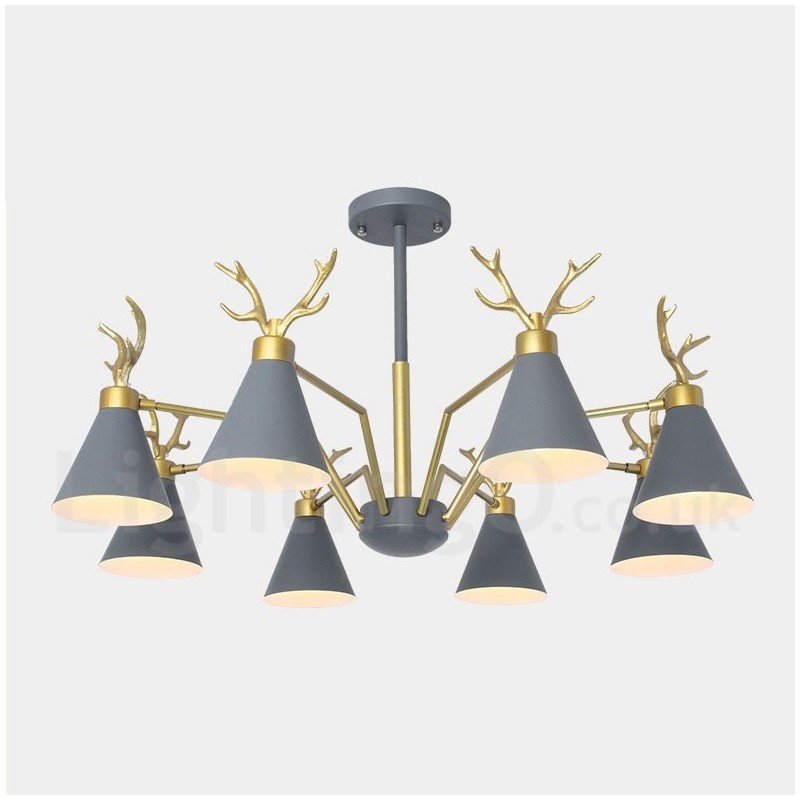 Lustre nordique moderne à 8 lumières en forme de bois de cerf