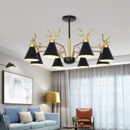 Lustre nordique moderne à 8 lumières en forme de bois de cerf
