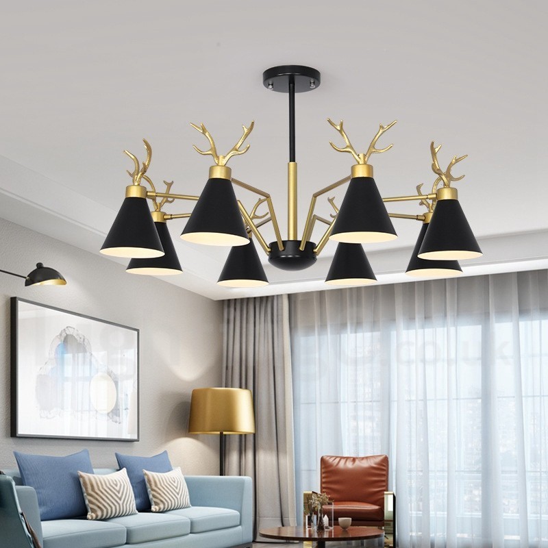 Lustre nordique moderne à 8 lumières en forme de bois de cerf