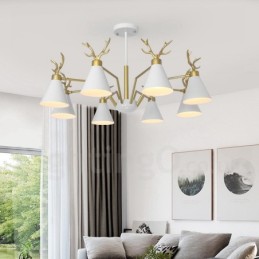 Lustre nordique moderne à 8 lumières en forme de bois de cerf