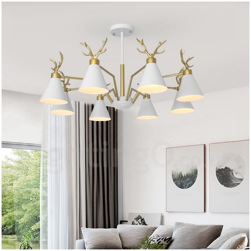 Lustre nordique moderne à 8 lumières en forme de bois de cerf