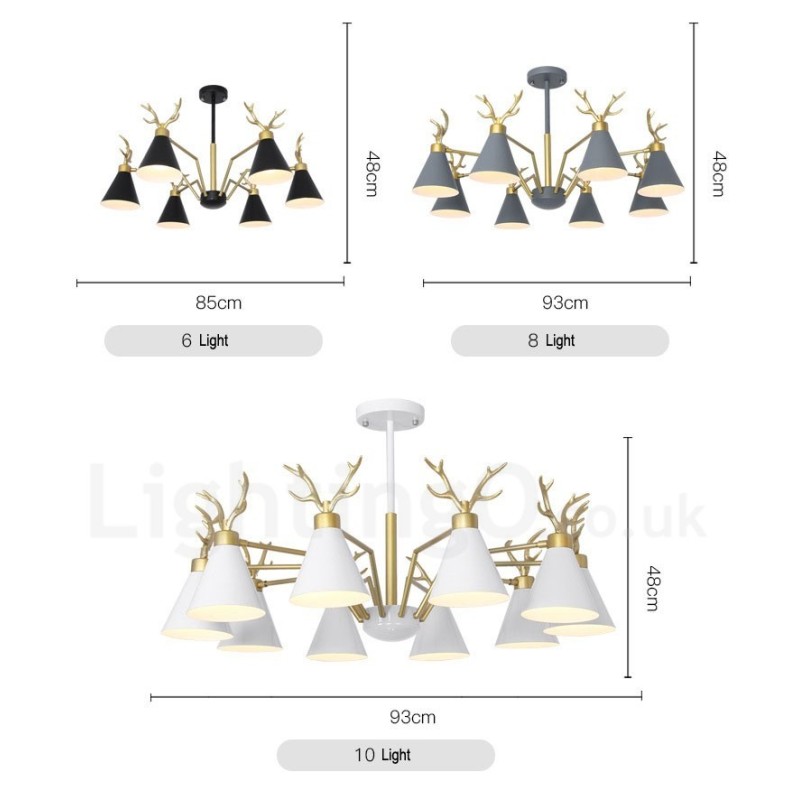 Lustre nordique moderne à 8 lumières en forme de bois de cerf