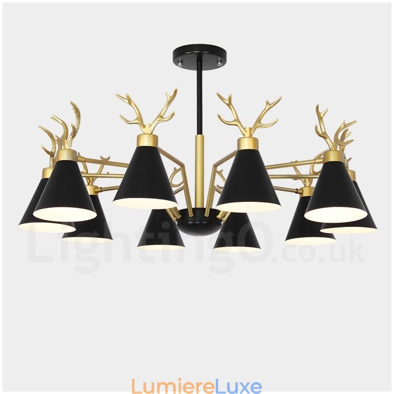 Lustre nordique moderne à 10 lumières en forme de bois de cerf
