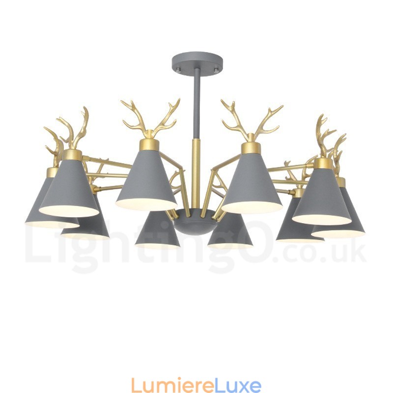 Lustre nordique moderne à 10 lumières en forme de bois de cerf