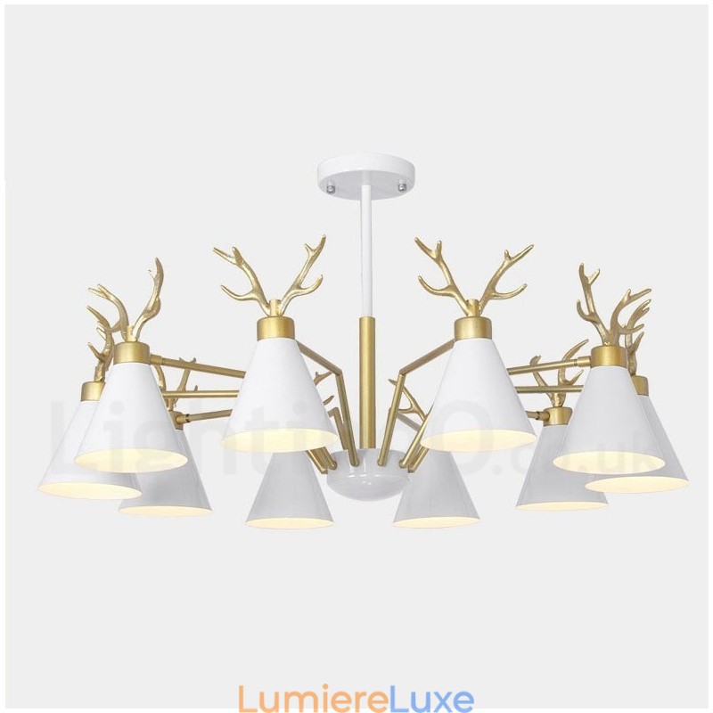 Lustre nordique moderne à 10 lumières en forme de bois de cerf