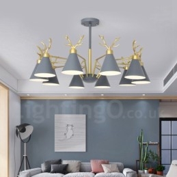 Lustre nordique moderne à 10 lumières en forme de bois de cerf