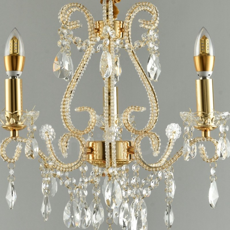 Lustre suspendu en cristal de style américain à 3 lumières, couleur or et argent, magasin de lumière