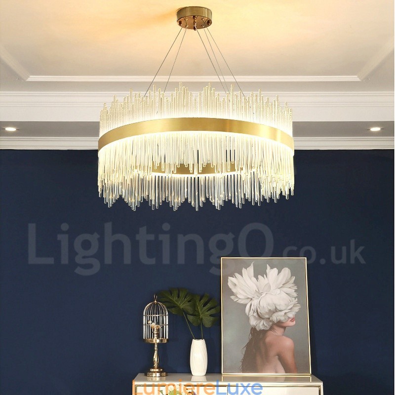Salle d'exposition de luminaires suspendus ronds en cristal de luxe postmoderne