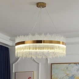 Salle d'exposition de luminaires suspendus ronds en cristal de luxe postmoderne