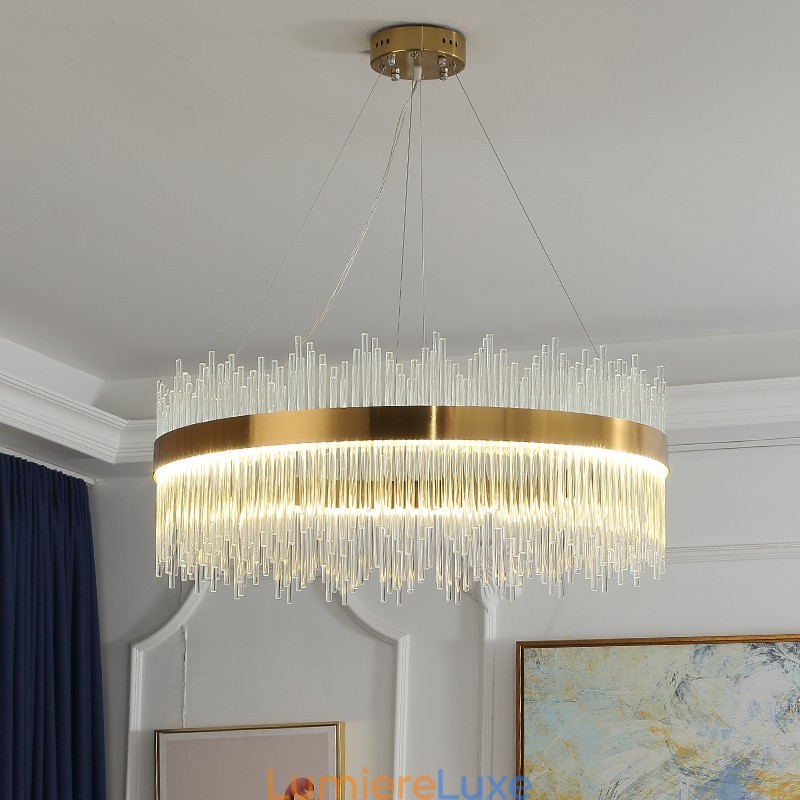 Salle d'exposition de luminaires suspendus ronds en cristal de luxe postmoderne