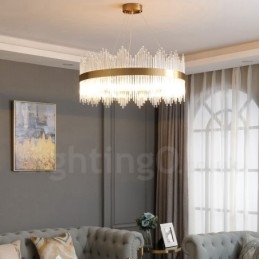 Salle d'exposition de luminaires suspendus ronds en cristal de luxe postmoderne