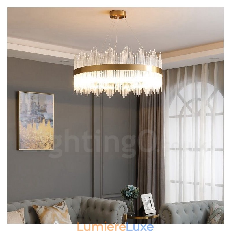 Salle d'exposition de luminaires suspendus ronds en cristal de luxe postmoderne