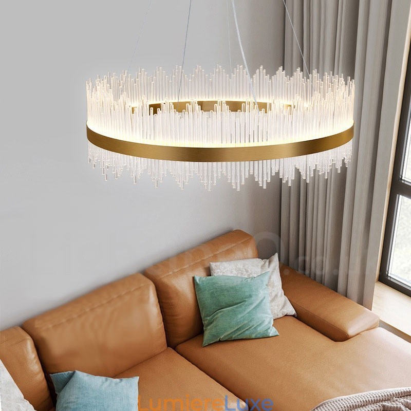 Salle d'exposition de luminaires suspendus ronds en cristal de luxe postmoderne