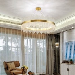 Salle d'exposition de luminaires suspendus ronds en cristal de luxe postmoderne