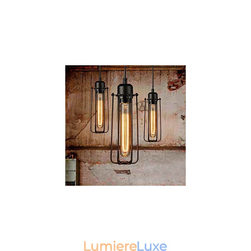 Lustre Mini Style Rustique Lodge Rétro Métal Suspension 3 Lumières