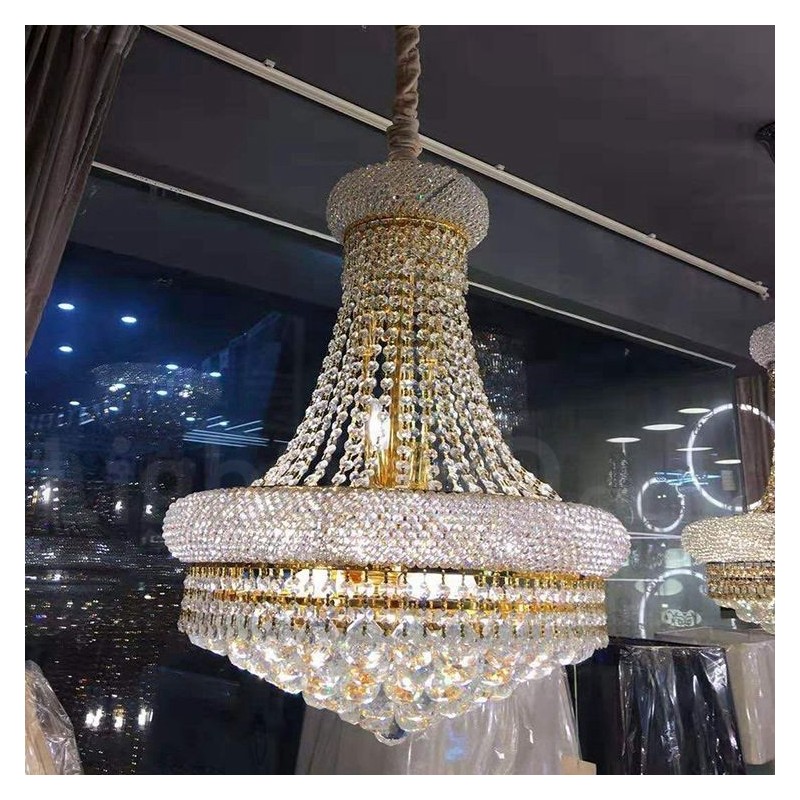 Lustre rond traditionnel classique en cristal K9 à 2 niveaux pour
