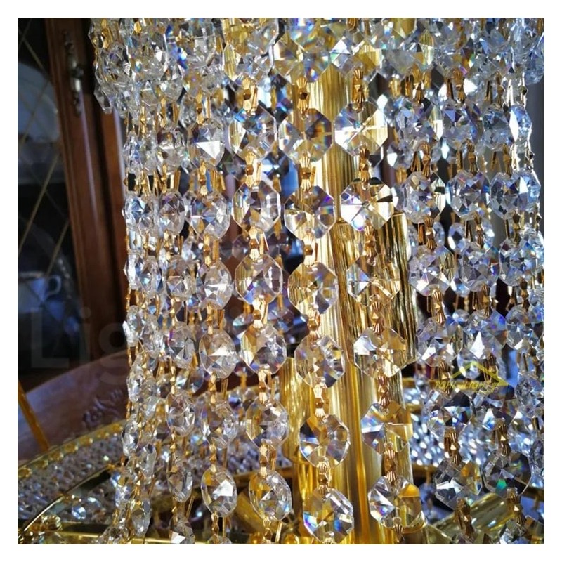 Lustre rond traditionnel classique en cristal K9 à 2 niveaux pour