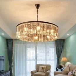 Lustre suspendu rond en cristal K9 de luxe postmoderne, éclairage de la salle d'exposition