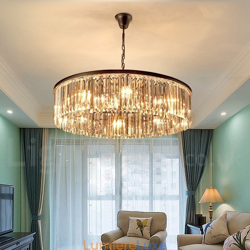 Lustre suspendu rond en cristal K9 de luxe postmoderne, éclairage de la salle d'exposition