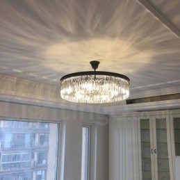 Lustre suspendu rond en cristal K9 de luxe postmoderne, éclairage de la salle d'exposition