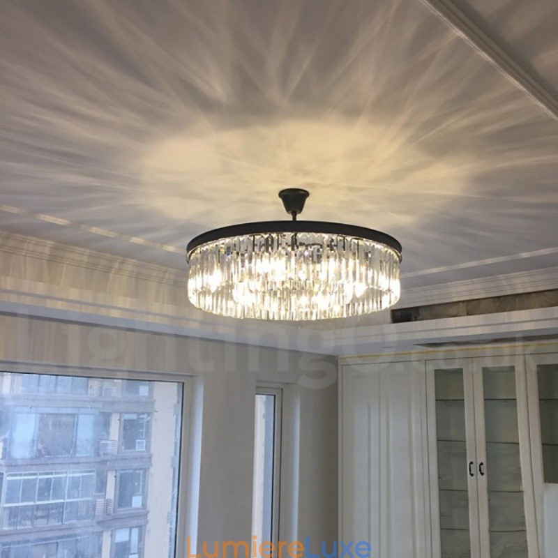 Lustre suspendu rond en cristal K9 de luxe postmoderne, éclairage de la salle d'exposition