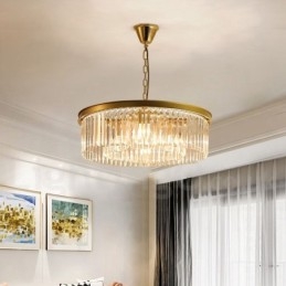 Lustre suspendu rond en cristal K9 de luxe postmoderne, éclairage de la salle d'exposition
