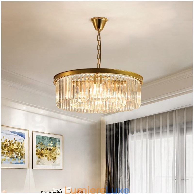 Lustre suspendu rond en cristal K9 de luxe postmoderne, éclairage de la salle d'exposition