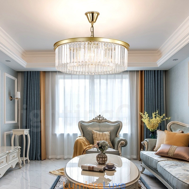 Lustre suspendu rond en cristal K9 de luxe postmoderne, éclairage de la salle d'exposition