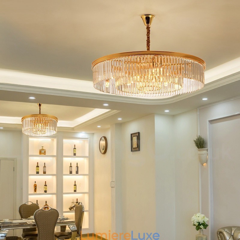 Lustre suspendu rond en cristal K9 de luxe postmoderne, éclairage de la salle d'exposition