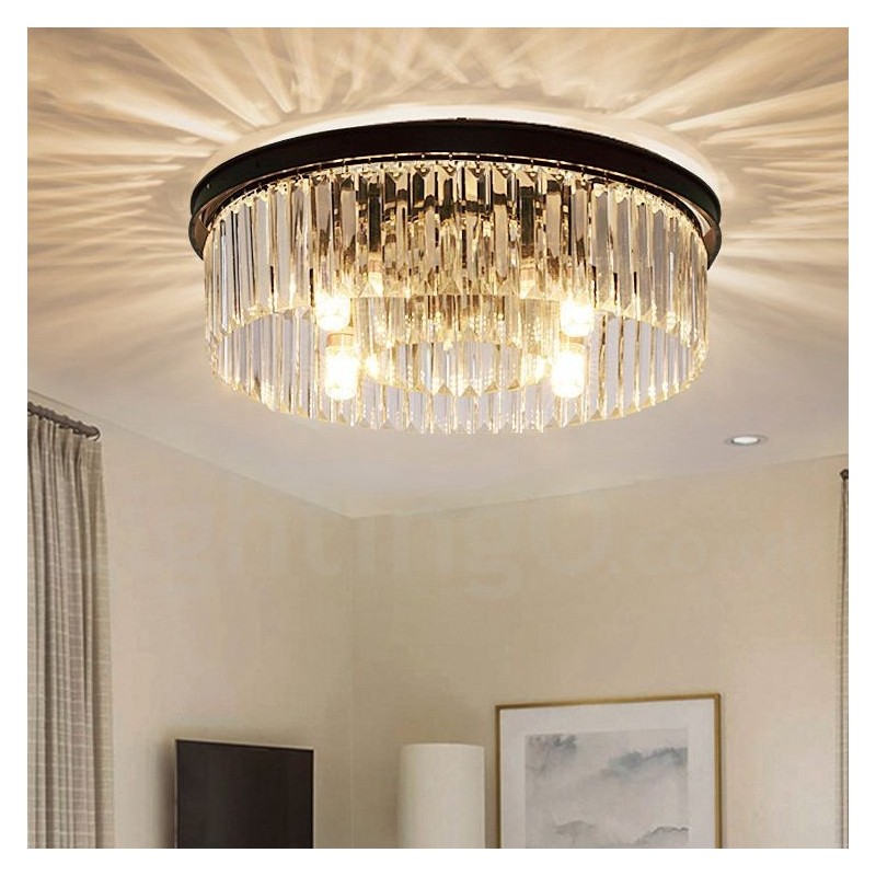 Plafonnier encastré rond en cristal K9 de luxe postmoderne pour salle d'exposition