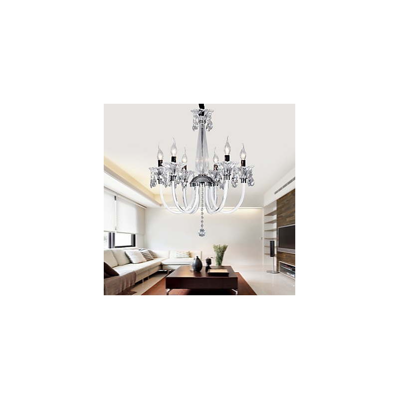 Lustre en cristal élégant avec 6 lumières dans une ampoule bougie