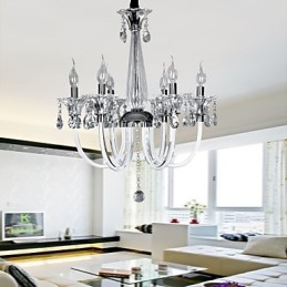 Lustre en cristal élégant avec 6 lumières dans une ampoule bougie