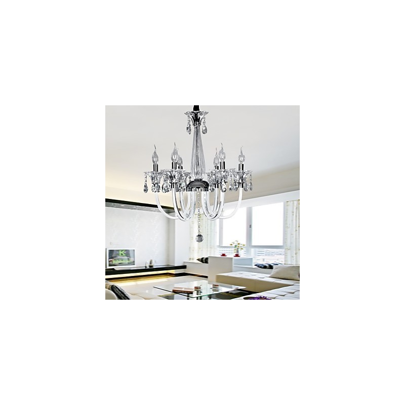 Lustre en cristal élégant avec 6 lumières dans une ampoule bougie