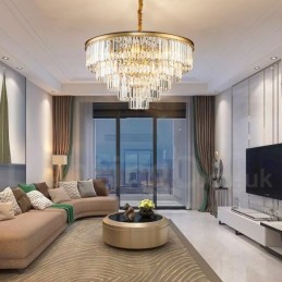 Lustre suspendu rond en cristal K9 de luxe postmoderne, éclairage de la salle d'exposition