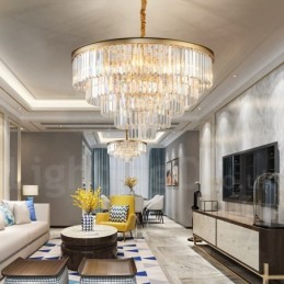 Lustre suspendu rond en cristal K9 de luxe postmoderne, éclairage de la salle d'exposition