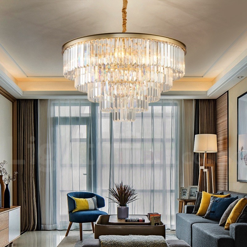 Lustre suspendu rond en cristal K9 de luxe postmoderne, éclairage de la salle d'exposition