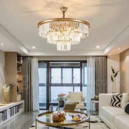 Lustre suspendu rond en cristal K9 de luxe postmoderne, éclairage de la salle d'exposition
