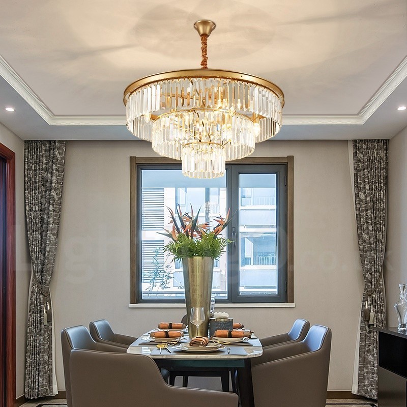 Lustre suspendu rond en cristal K9 de luxe postmoderne, éclairage de la salle d'exposition