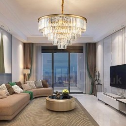 Lustre suspendu rond en cristal K9 de luxe postmoderne, éclairage de la salle d'exposition