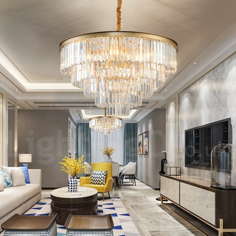 Lustre suspendu rond en cristal K9 de luxe postmoderne, éclairage de la salle d'exposition