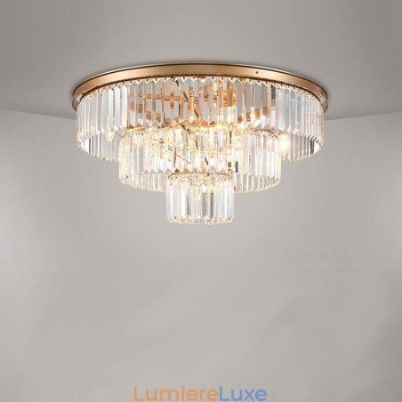 Plafonnier encastré rond en cristal K9 de luxe postmoderne pour salle d'exposition Plafonnier encastré rond en cristal K9 de luxe postmoderne pour salle d'exposition